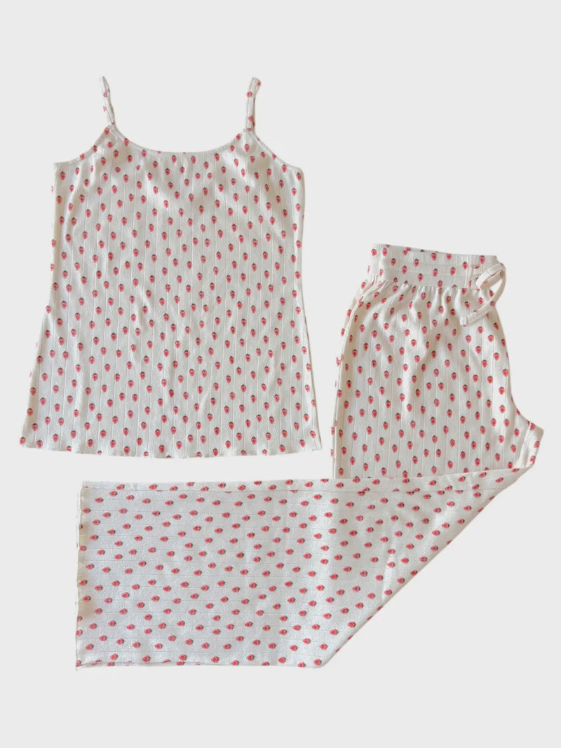 White Strawberry Womens Lounge Set